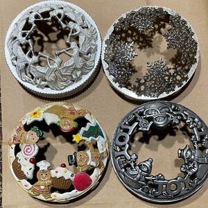 Set of 4 Decorative candle lid toppers Mixed Metallics & Festive Colors